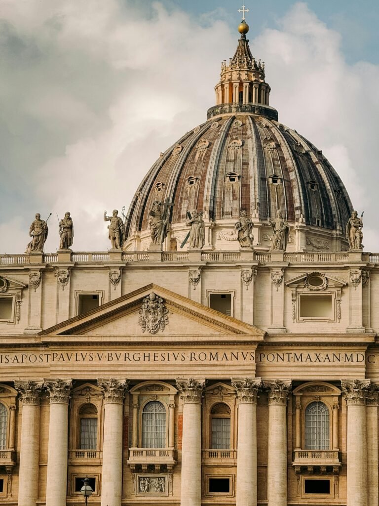 Close-up of the iconic dome of St. Peter's Basilica in Vatican City, showcasing its architectural grandeur.
