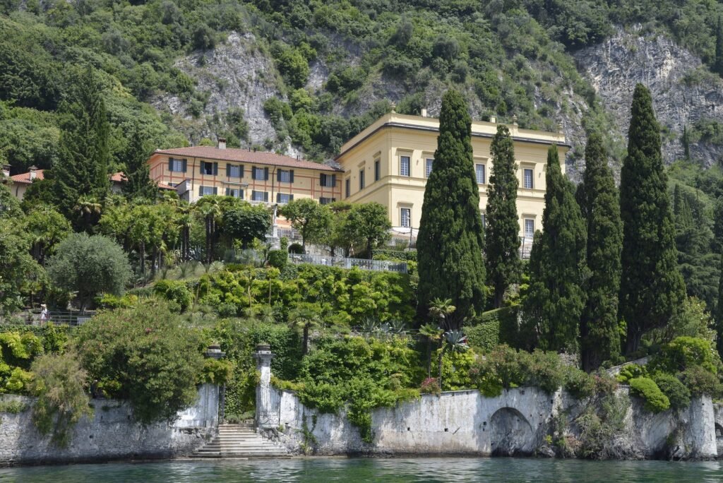 Lake Como Villas for Weddings & Photoshoots: Balbianello, Carlotta, Villa d’Este and More Villa Cipressi and its terraced cypress gardens above the water in Varenna