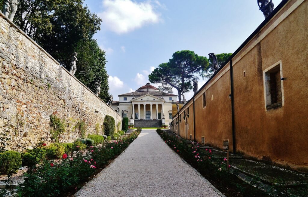 Palladian Villas in the Veneto for Weddings & Photoshoots: Brenta Riviera, Vicenza, Maser La Rotonda by Palladio in Vicenza seen along the walled approach path