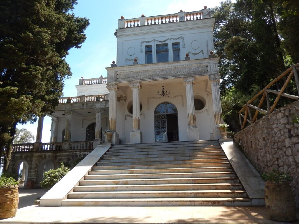 The neoclassical entrance staircase of Villa Lysis on Capri
