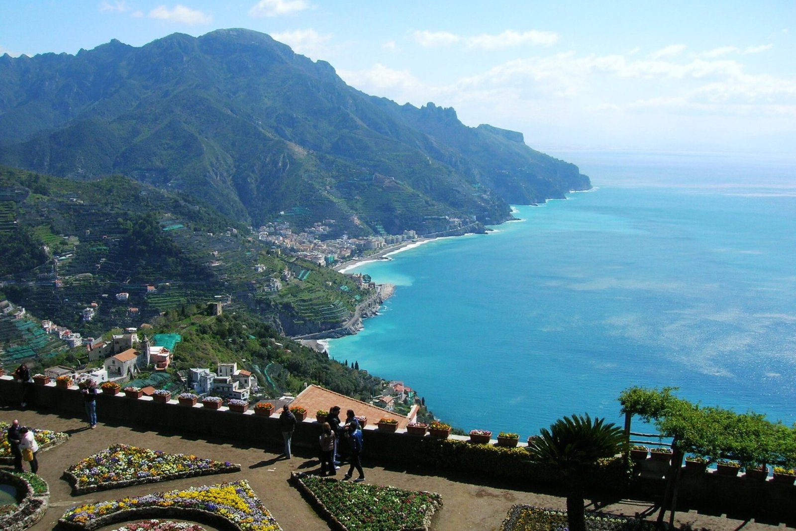 The terrace garden of Villa Rufolo in Ravello above the Gulf of Salerno on the Amalfi Coast